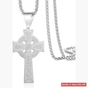 Stainless Steel Celtic Cross Necklace Religious Amulet Pendant Good Luck Jewelry